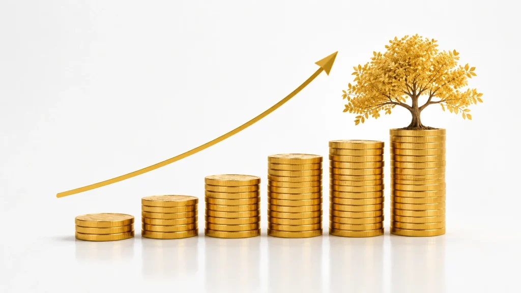 Alternative investment management firm growth concept with gold coins and tree