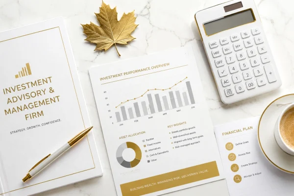 financial investment advisory and management firm workspace flat lay