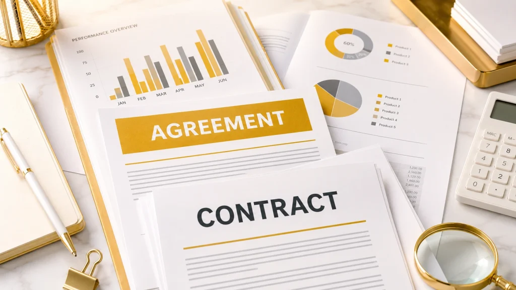 Corporate governance and compliance contract documents on desk