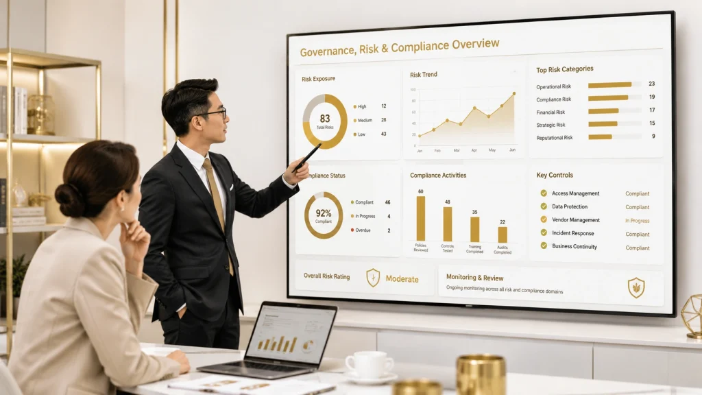 boards presenting governance risk and compliance insights 