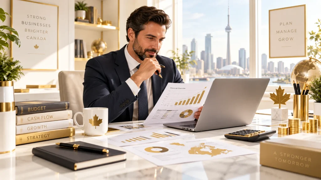 Financial Management for Businesses in Canada: A Practical Guide 2 Business owner reviewing financial management for businesses in Canada