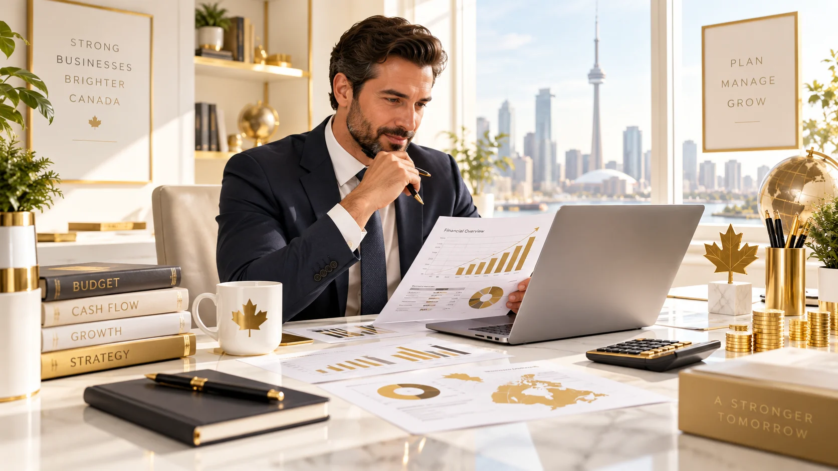 Business owner reviewing financial management for businesses in Canada