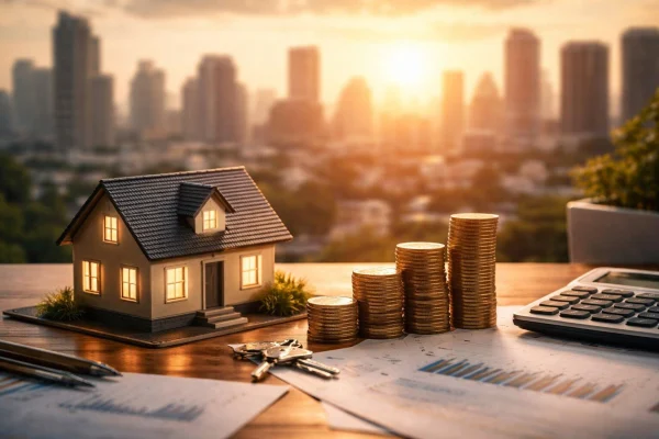 Investor reviewing property expenses and financial calculations as part of a real estate strategy to increase sales and improve investment returns